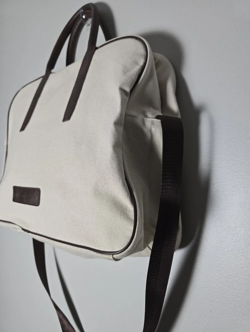 John Varvatos Canvas Crossbody Messenger Travel Bag Cream Mens